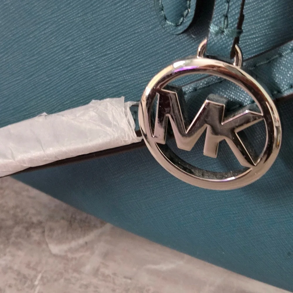 Michael Kors Ciara Medium Satchel Women Teal Blue Saffiano Leather Crossbody Bag